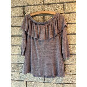 Dolan Left Coast Collection Ruffled Off-Shoulder Top Heather Gray Size S 3/4 Sle